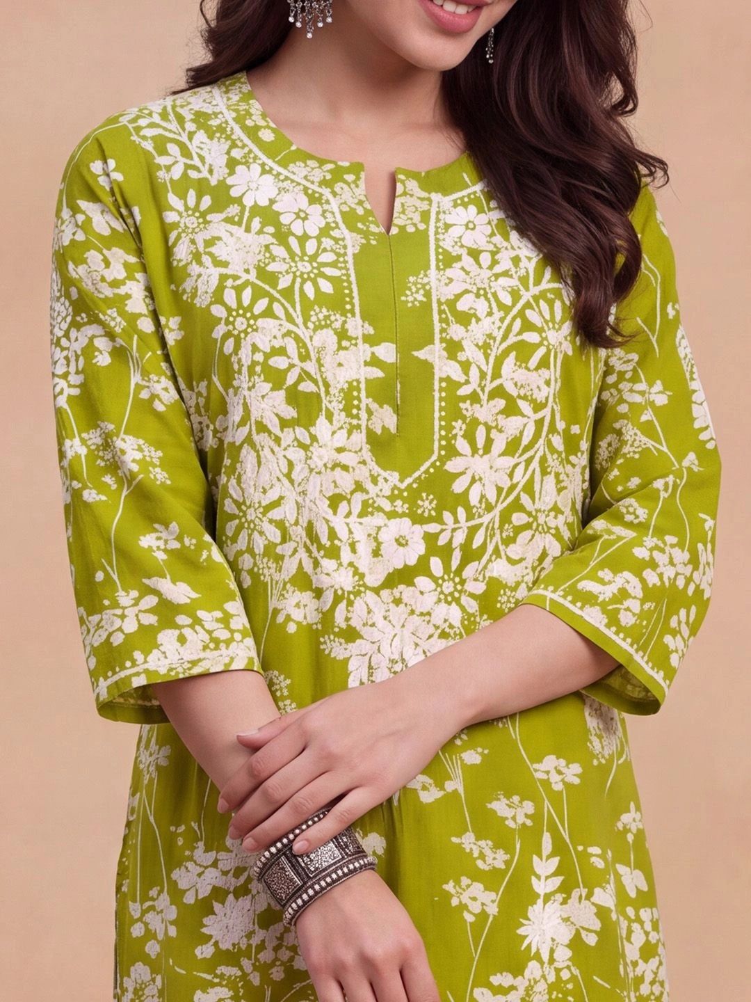 House of Chikankari Women Green Mulmul Chikankari Embroidered Republic Day Republic Day Kurta