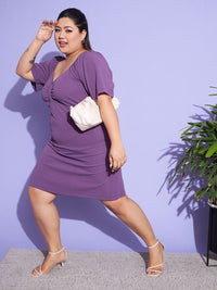 SASSAFRAS Curve Women Plus Size Purple Sheath Dress