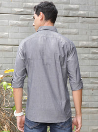 Thomas Scott Premium Fit Striped Spread Collar Roll-Up Sleeves Cotton Casual Shirt