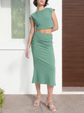 DressBerry Pastel Dreams Textured Crop Top Ruched Co-Ords