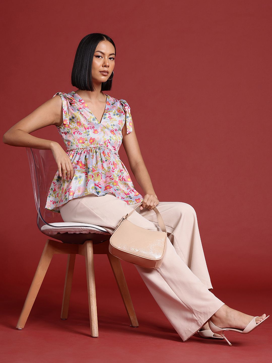 all about you Tie-Up Straps Floral Print Top