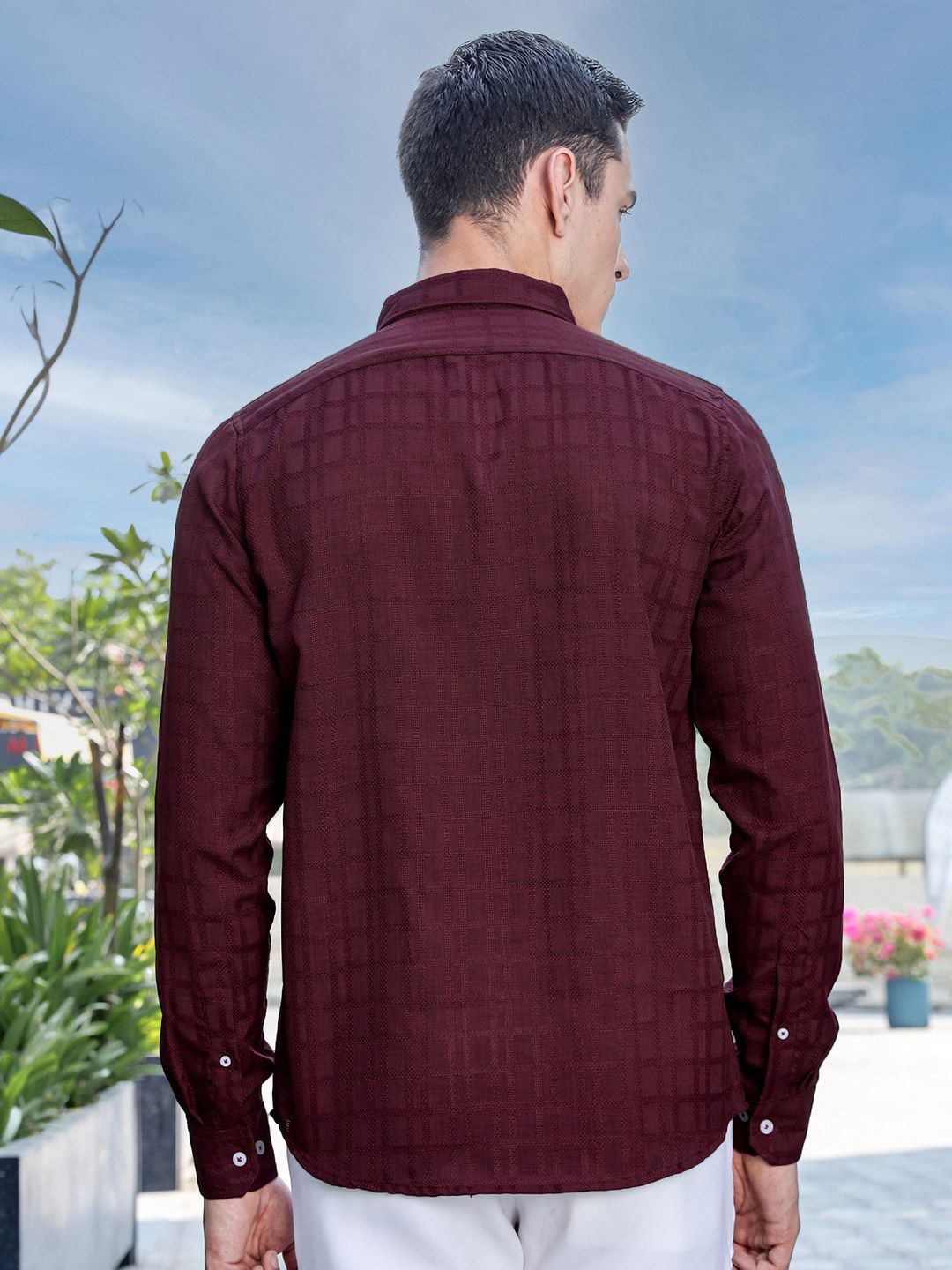 Thomas Scott Men Premium Regular Fit Button-Down Collar Textured Casual Shirt