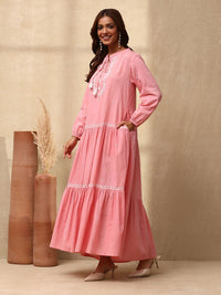 House of Chikankari Women Dust Pink Cotton Chikankari Dress Sulam