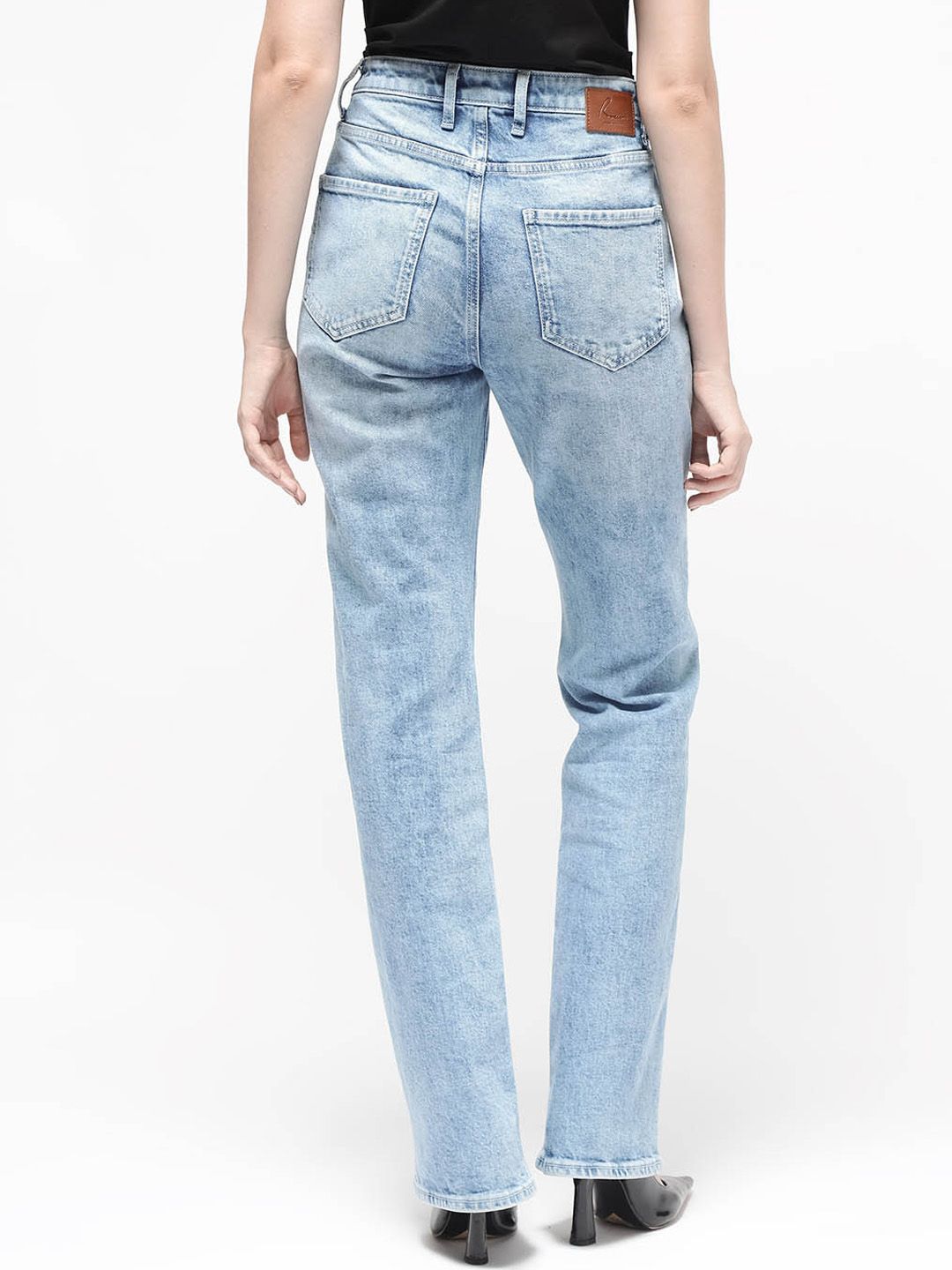 RAREISM Women Comfort Straight Fit High-Rise Clean Look Heavy Fade Cotton Jeans