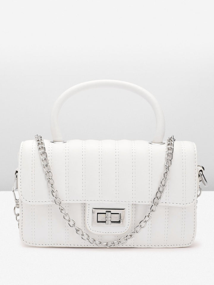 Lino Perros Women Striped Structured Satchel Bag with Quilted Detail