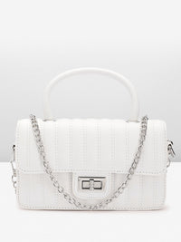Lino Perros Women Striped Structured Satchel Bag with Quilted Detail