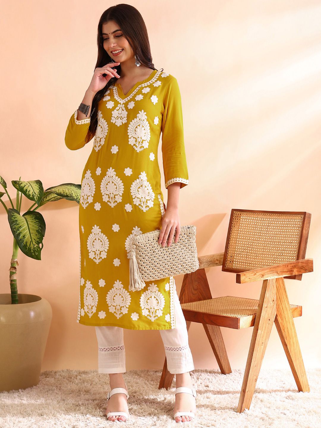 KALINI Floral Embroidered Straight Kurta