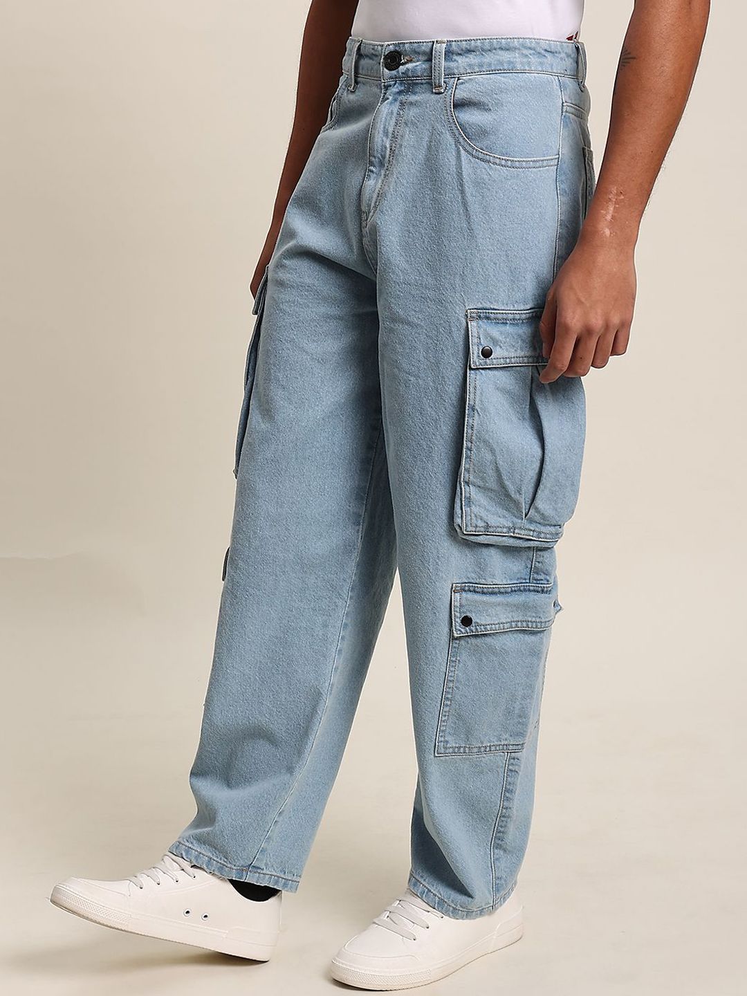 Bene Kleed Men Non Stretchable Pure Cotton Clean Look Mid Rise Baggy Fit Cargo Jeans