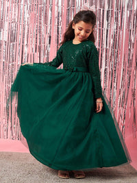 pspeaches Girls Embellished Sequinned Fit & Flare Lace Maxi Dress