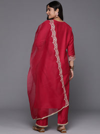 Indo Era Plus Size Ethnic Motifs Embroidered Sequinned Liva Kurta with Trousers & Dupatta