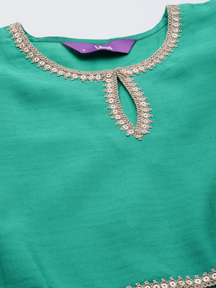 Libas Women Green Gotta Patti Kurta with Palazzos & With Dupatta