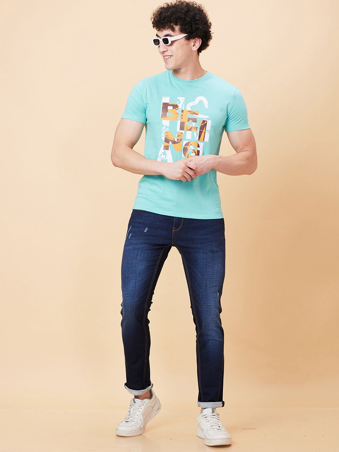 Being Human Men Skinny Fit Low Distress Light Fade Jeans