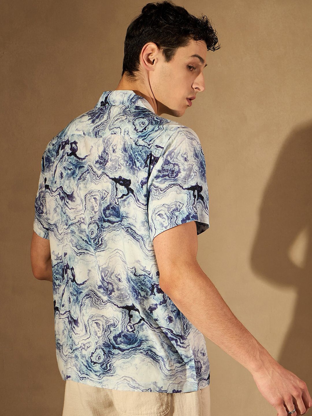 DENNISON Abstract Print Cuban Collar Smart Oversized Casual Shirt