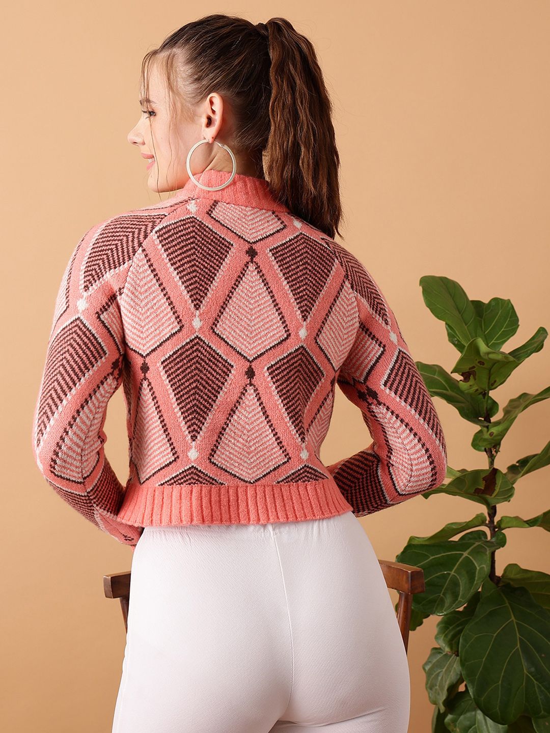 STREET 9 Cable Knit Acrylic Crop Pullover
