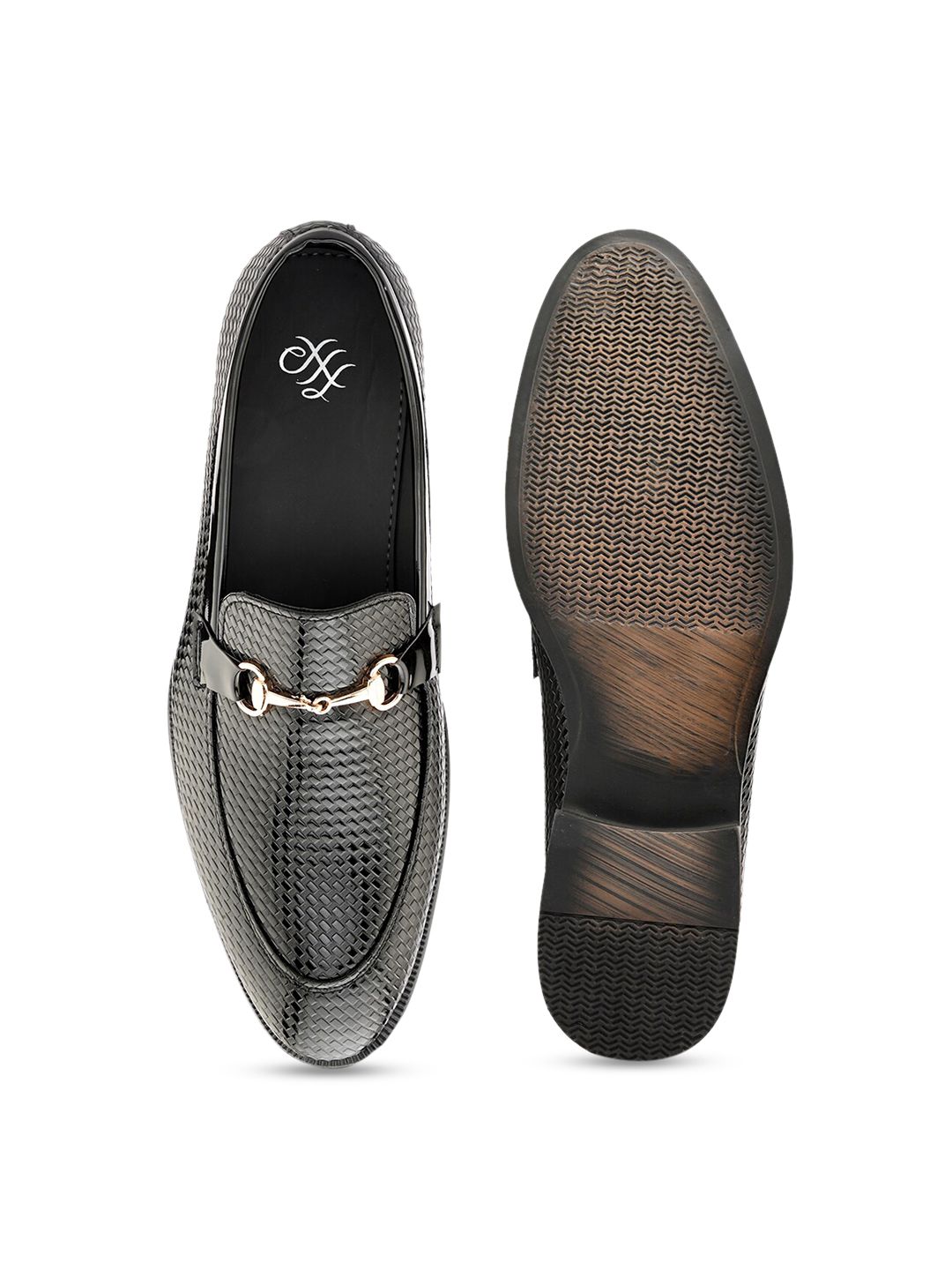 House of Pataudi Men Textured Formal Horsebit Loafers