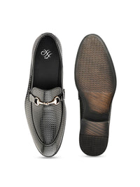 House of Pataudi Men Textured Formal Horsebit Loafers