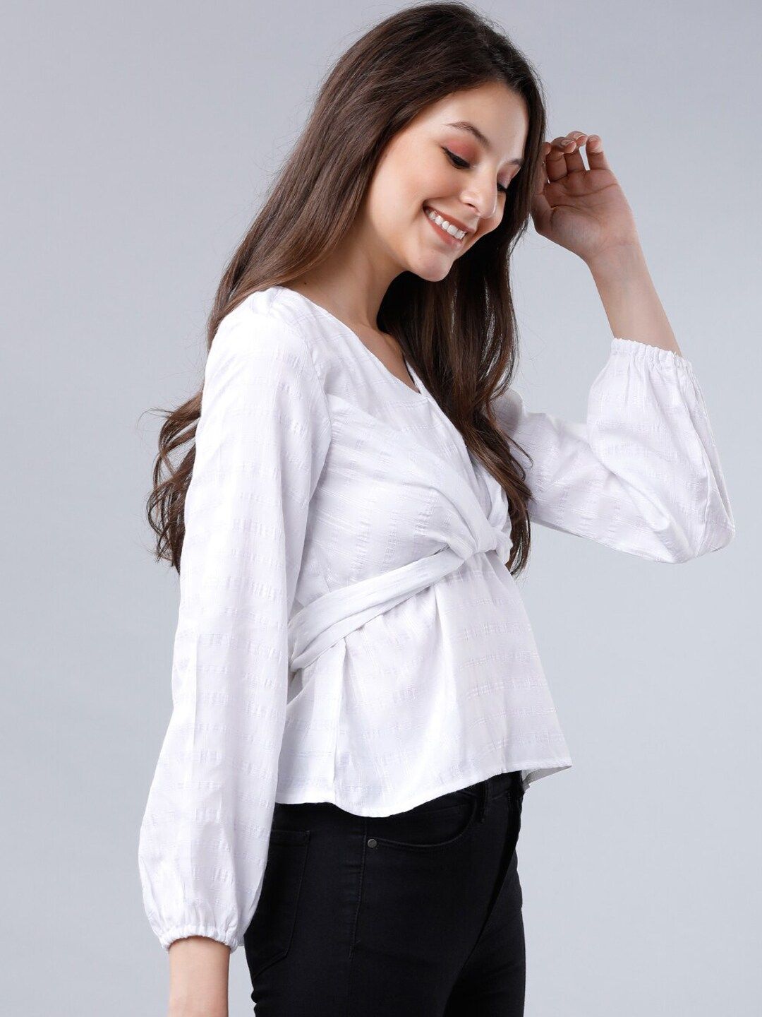 Tokyo Talkies Women White Solid Empire Top