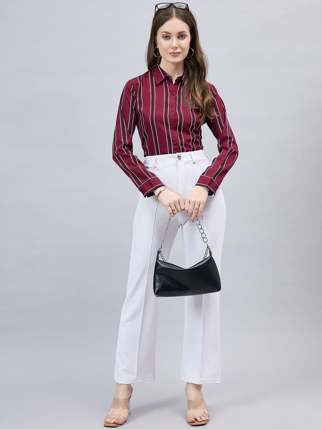 Style Quotient Women Smart Fit Striped Spread Collar Formal Shirt
