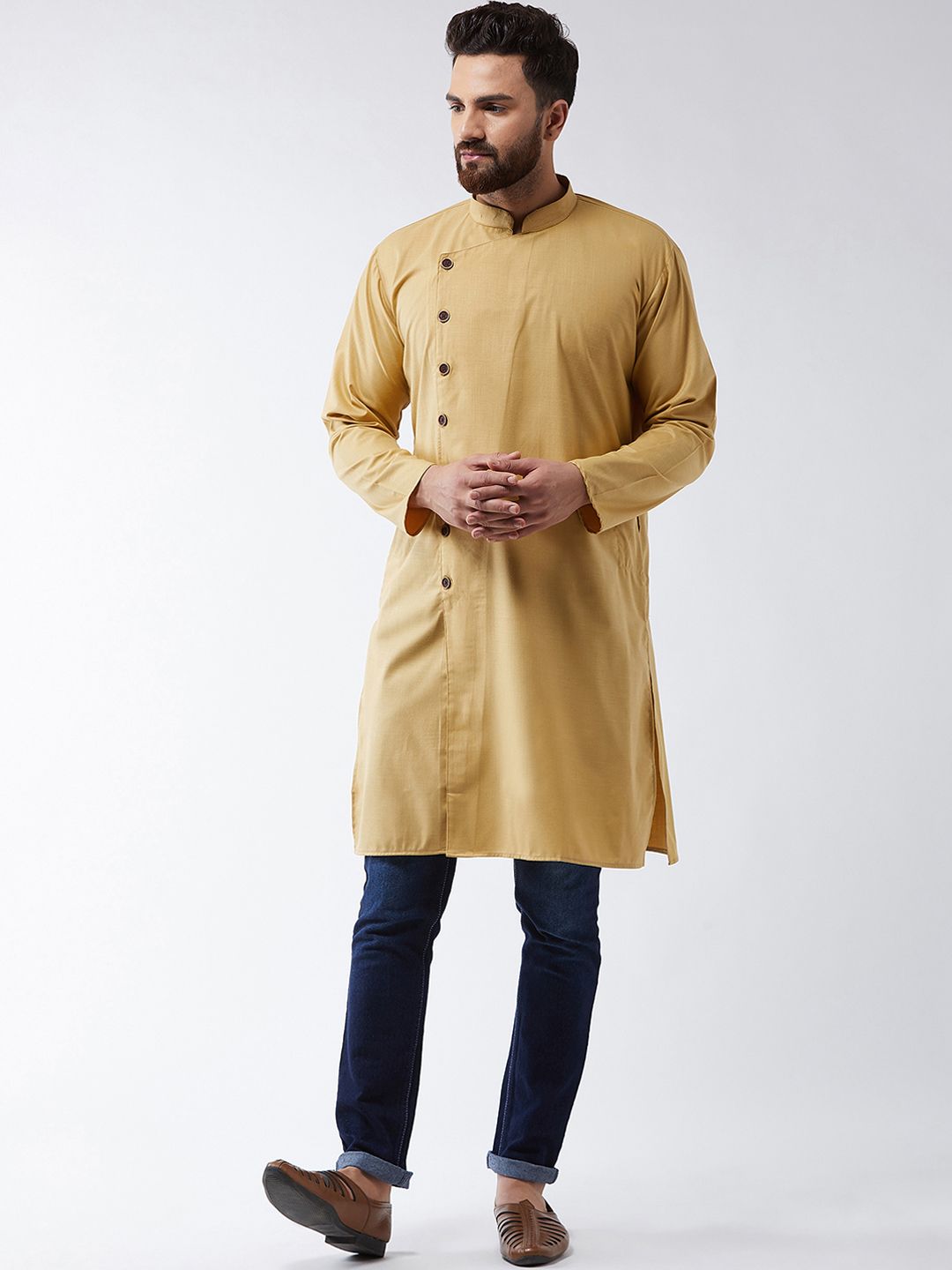 SOJANYA Kurta Lurus Pepejal Berwarna Emas Lelaki