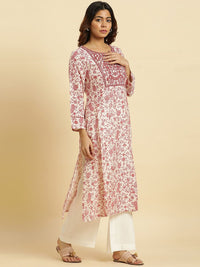 W Floral Embroidered Round Neck Kurta