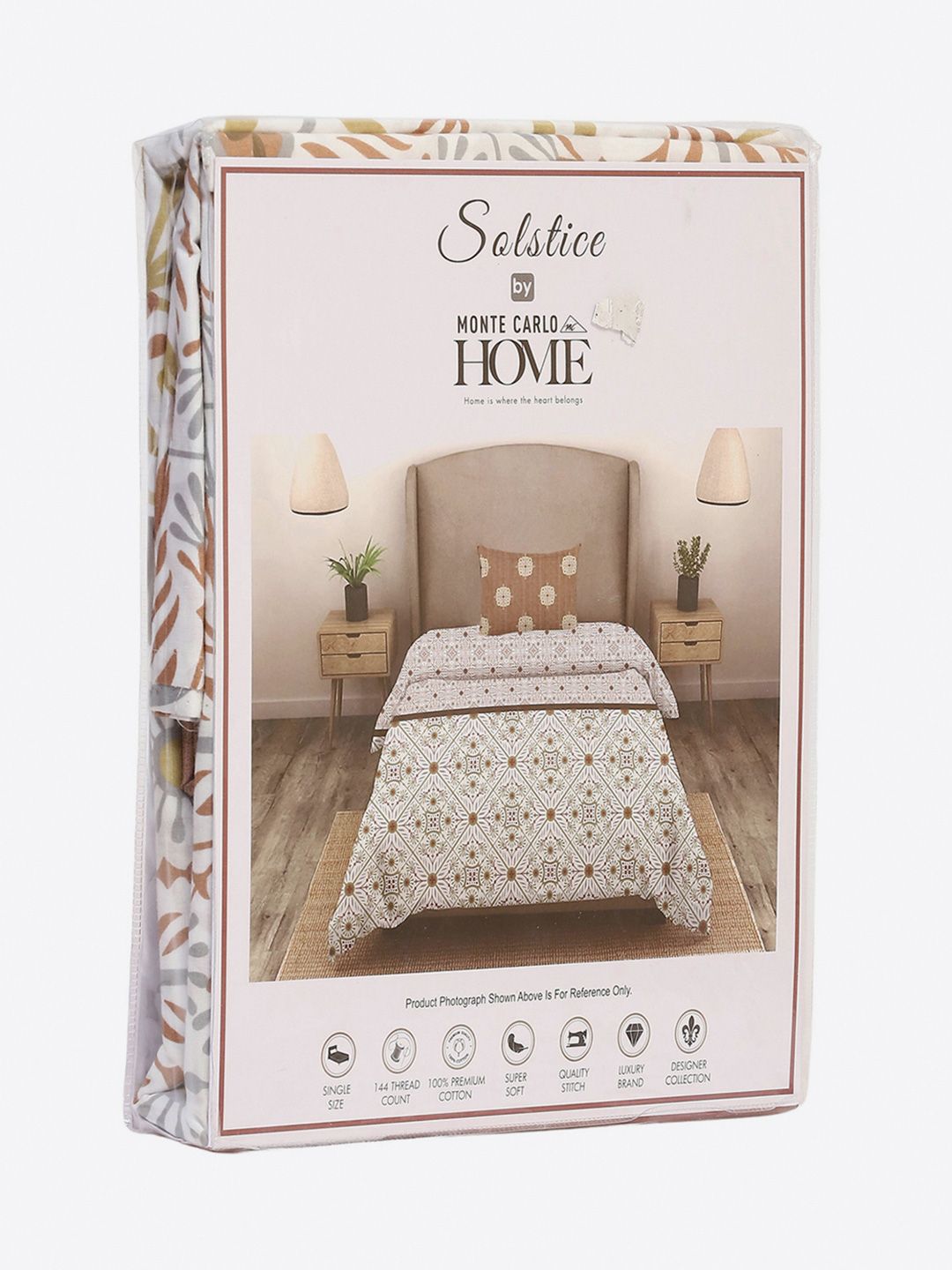 Monte Carlo Beige & Yellow Ethnic Motifs Cotton 144 TC Single Bedsheet Set-2.29 m x 1.52 m