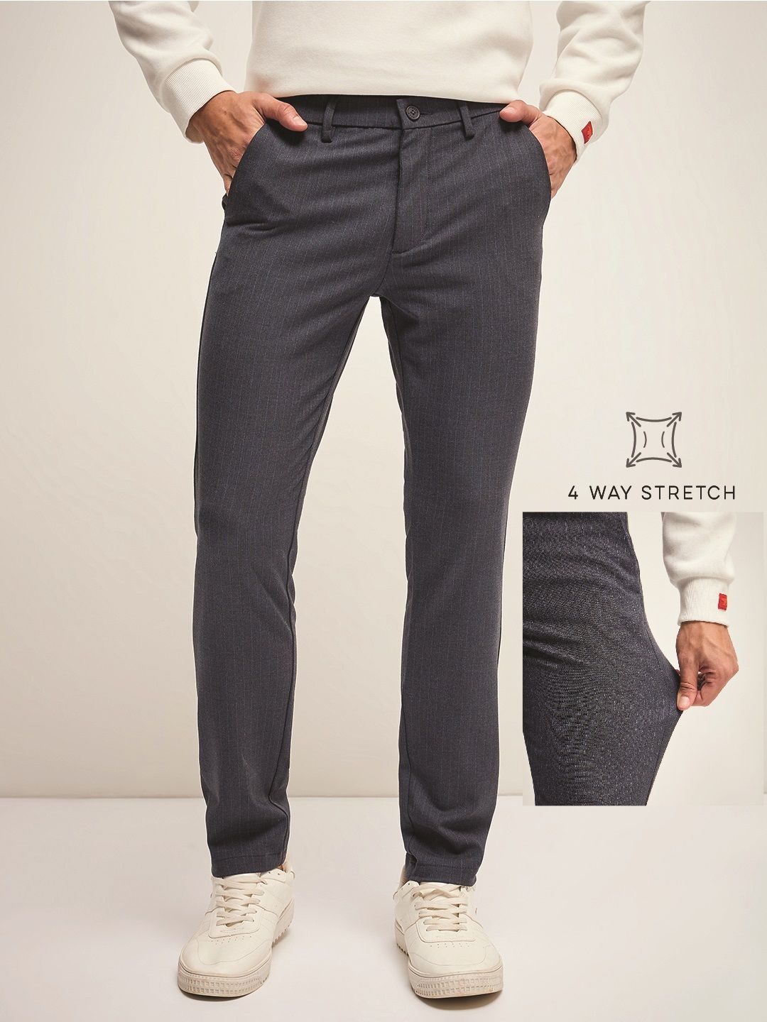 THE BEAR HOUSE Men Solid 4 Way Stretch Formal Trouser