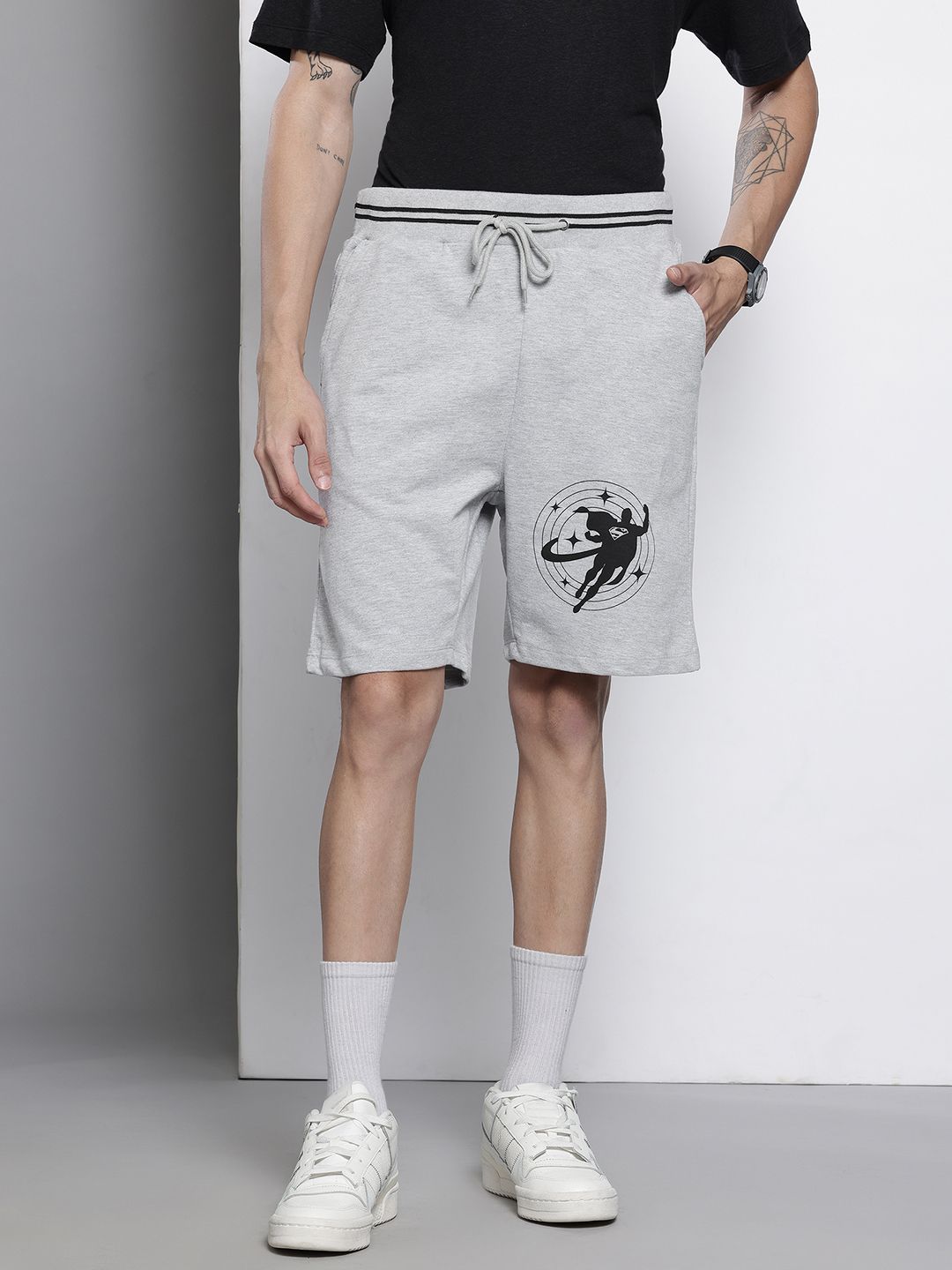 The Indian Garage Co Men Superman Printed Loose Fit Knitted Shorts