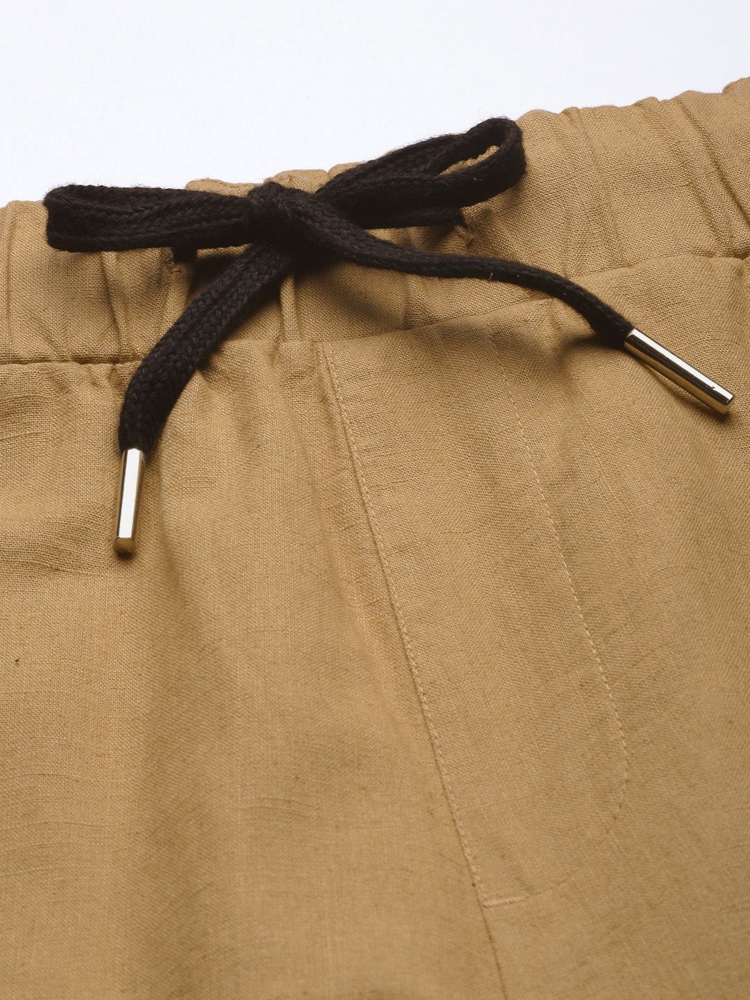 Mr Bowerbird Men Khaki Liberal Fit Cotton Linen Trousers