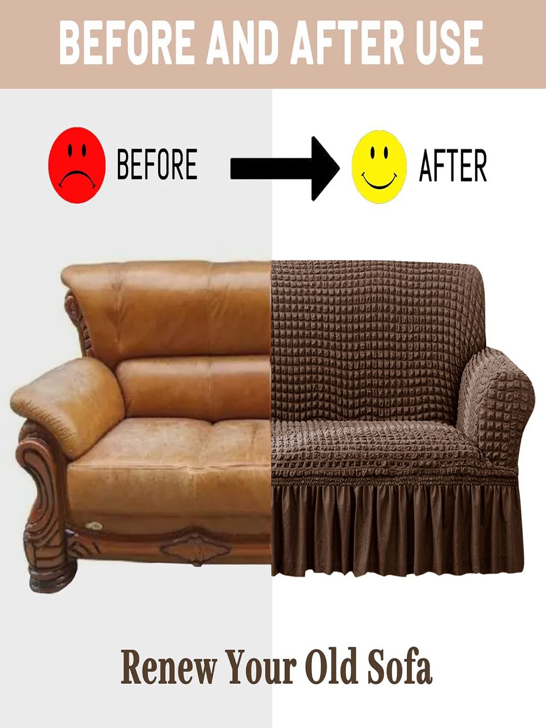 Cortina Brown Sarung Sofa 1 Tempat Duduk Boleh Renggang dengan Skirt