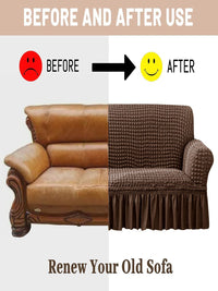 Cortina Brown Sarung Sofa 1 Tempat Duduk Boleh Renggang dengan Skirt