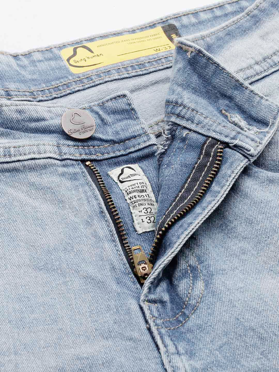Being Human Men Slim Fit Low Distress Heavy Fade Stretchable Jeans
