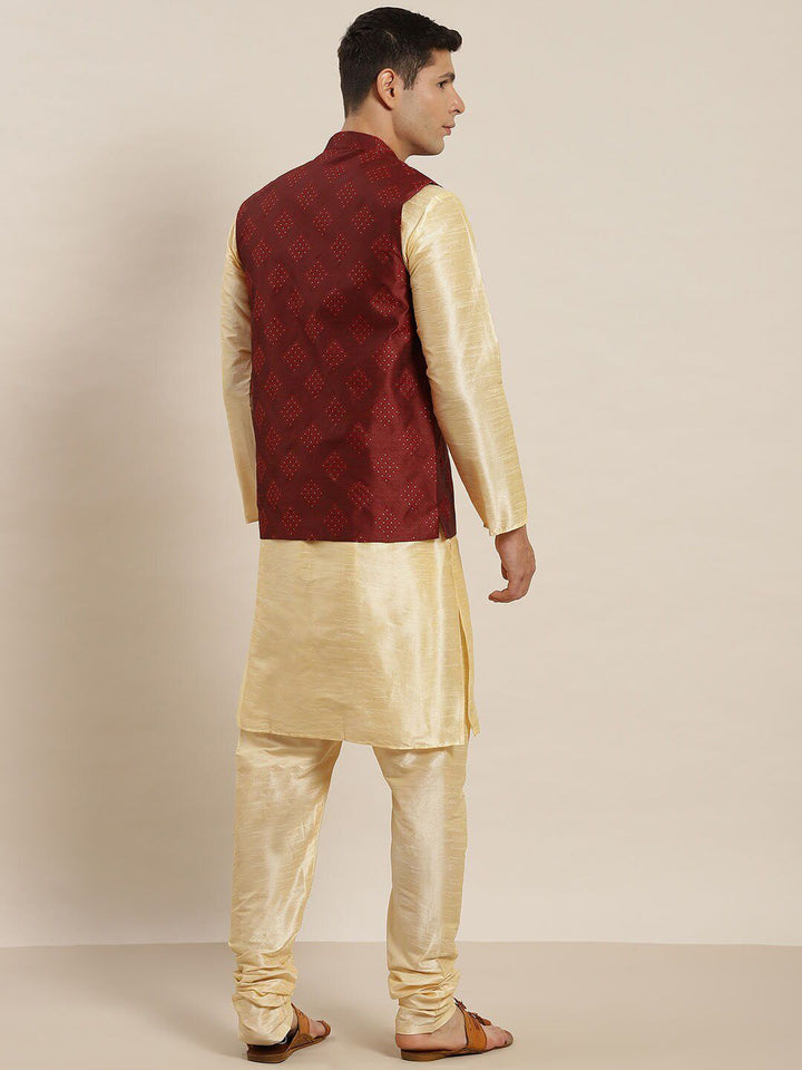 SOJANYA Mandarin Collar Regular Kurta with Churidar with Woven Design Nehru Jacket