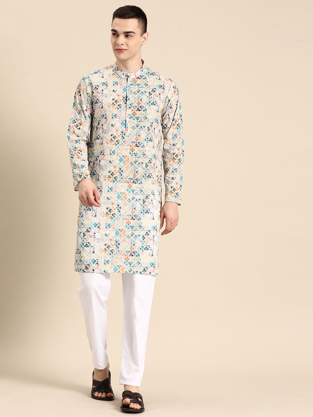 Anouk Men Embroidered Regular Sequinned Pure Cotton Kurta with Pyjamas