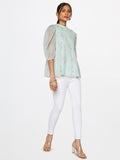 AND Floral Printed Round Neck Puff Sleeve Regular Top