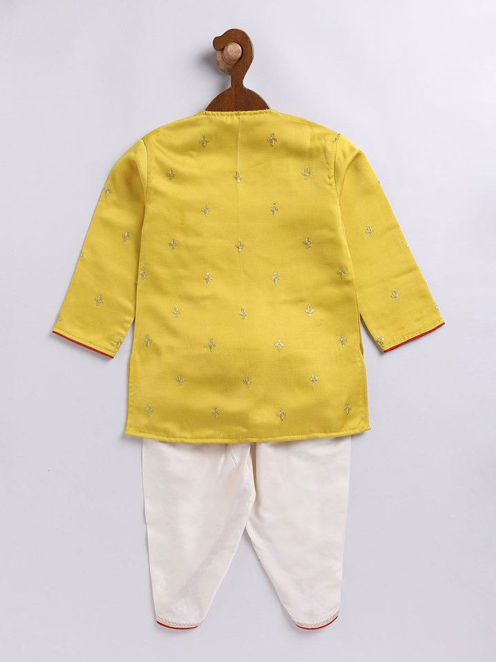 VASTRAMAY Boys Floral Embroidered Regular Sequinned Angrakha Kurta With Dhoti Pants