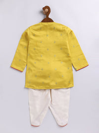 VASTRAMAY Boys Floral Embroidered Regular Sequinned Angrakha Kurta With Dhoti Pants