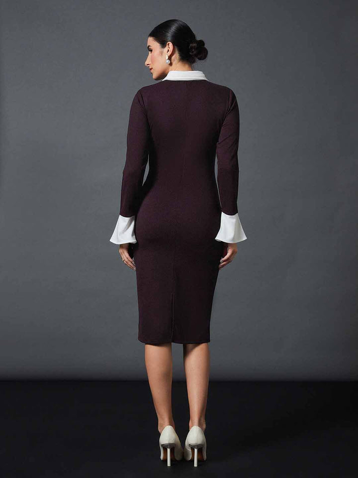 SASSAFRAS worklyf Shirt Collar Sheath Midi Dress