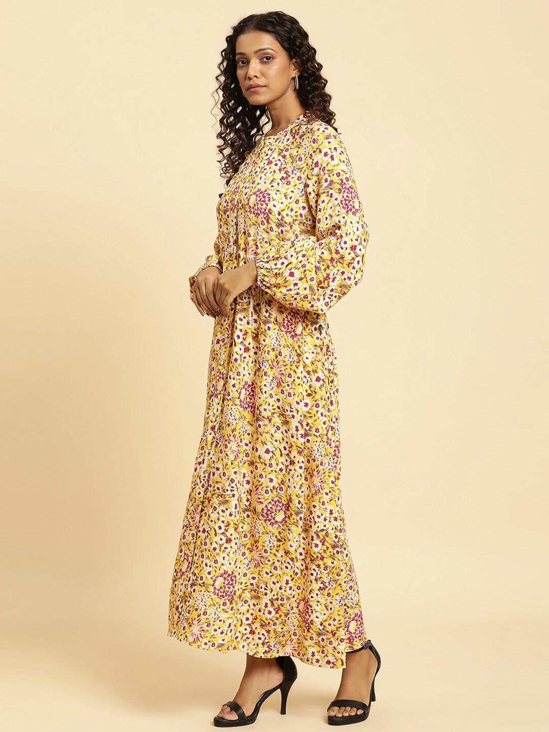 W Floral Print Puff Sleeve Maxi Dress