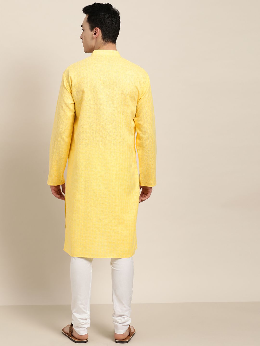 SOJANYA Lelaki Yellow Checked Straight Kurta