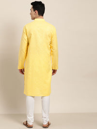 SOJANYA Lelaki Yellow Checked Straight Kurta