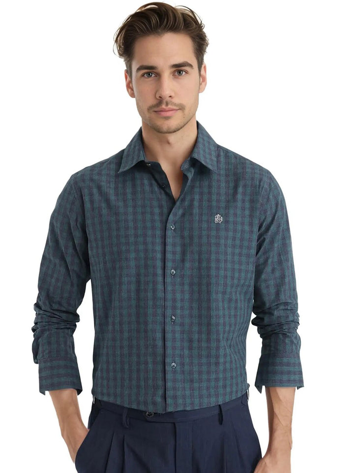 RARE RABBIT Men Comfort Spread Collar Checked Cotton Casual Shirt