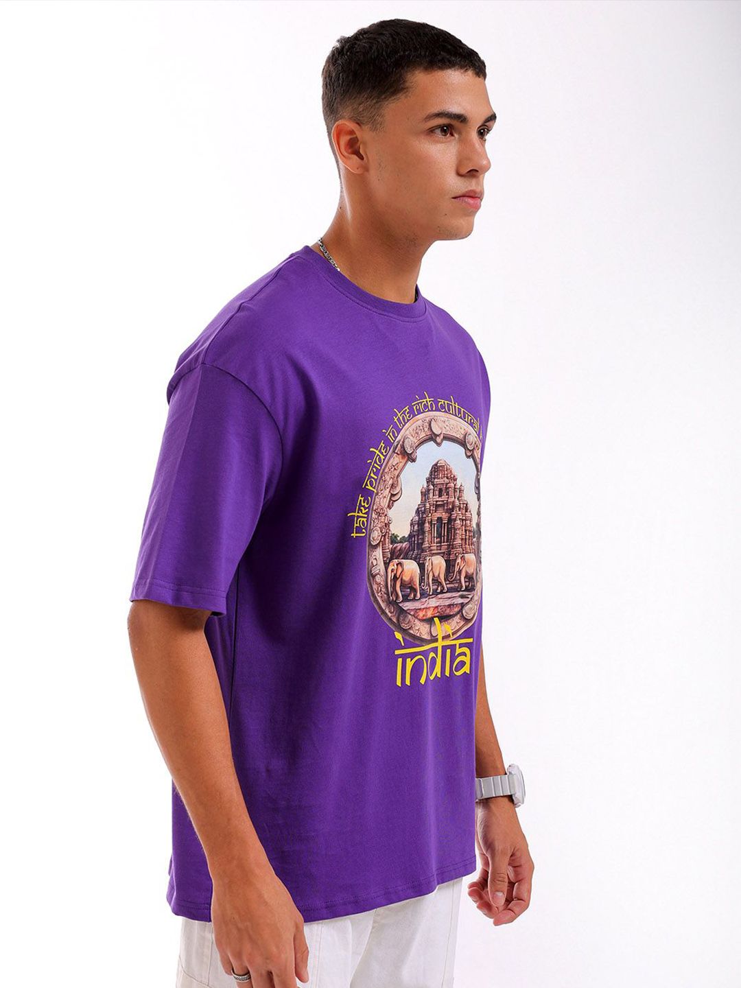 The Indian Garage Co Pure Cotton Typography Printed Boxy Oversized Round Neck T-shirt
