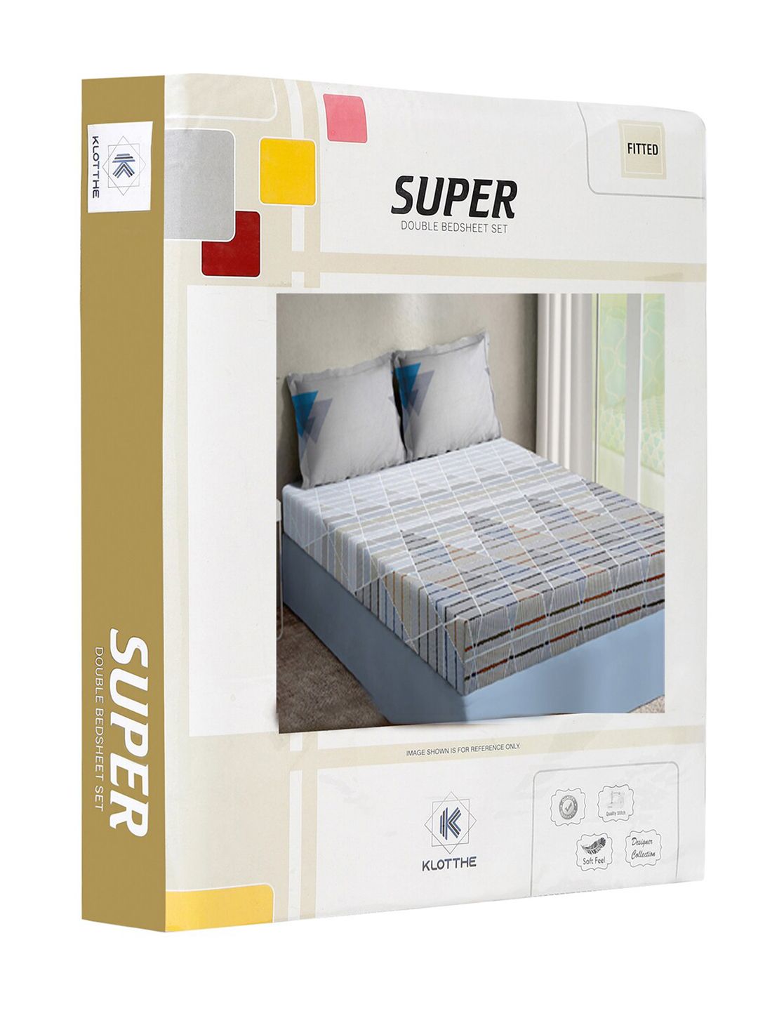 KLOTTHE White & Blue Printed 400 TC Cotton Fitted Super King Bedsheet & 2 Pillow Covers