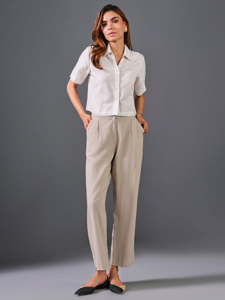 AND Striped Pure Cotton Shirt Style Crop Top
