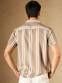 DENNISON Vertical Striped Printed Cuban Collar Smart Casual Shirt