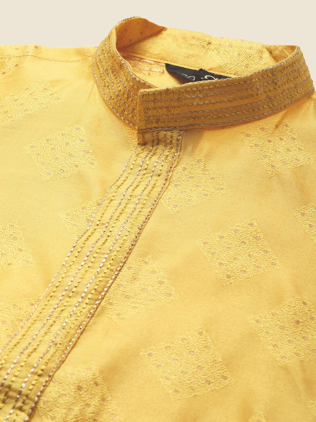 SOJANYA Woven Design Mandarin Collar Thread Work Cotton Silk Kurta