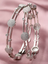 KARATCART Set Of 2 Silver Plated Cubic Zirconia Studded Bangles