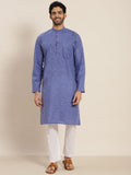 SOJANYA Lelaki Blue Dobby Cotton-Linen Kurta