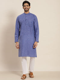 SOJANYA Lelaki Blue Dobby Cotton-Linen Kurta