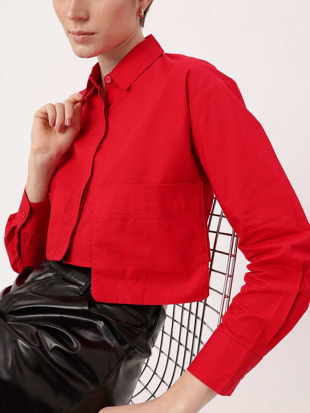 DressBerry Cherry Red Midriff Chic Feisty Cropped Shirt